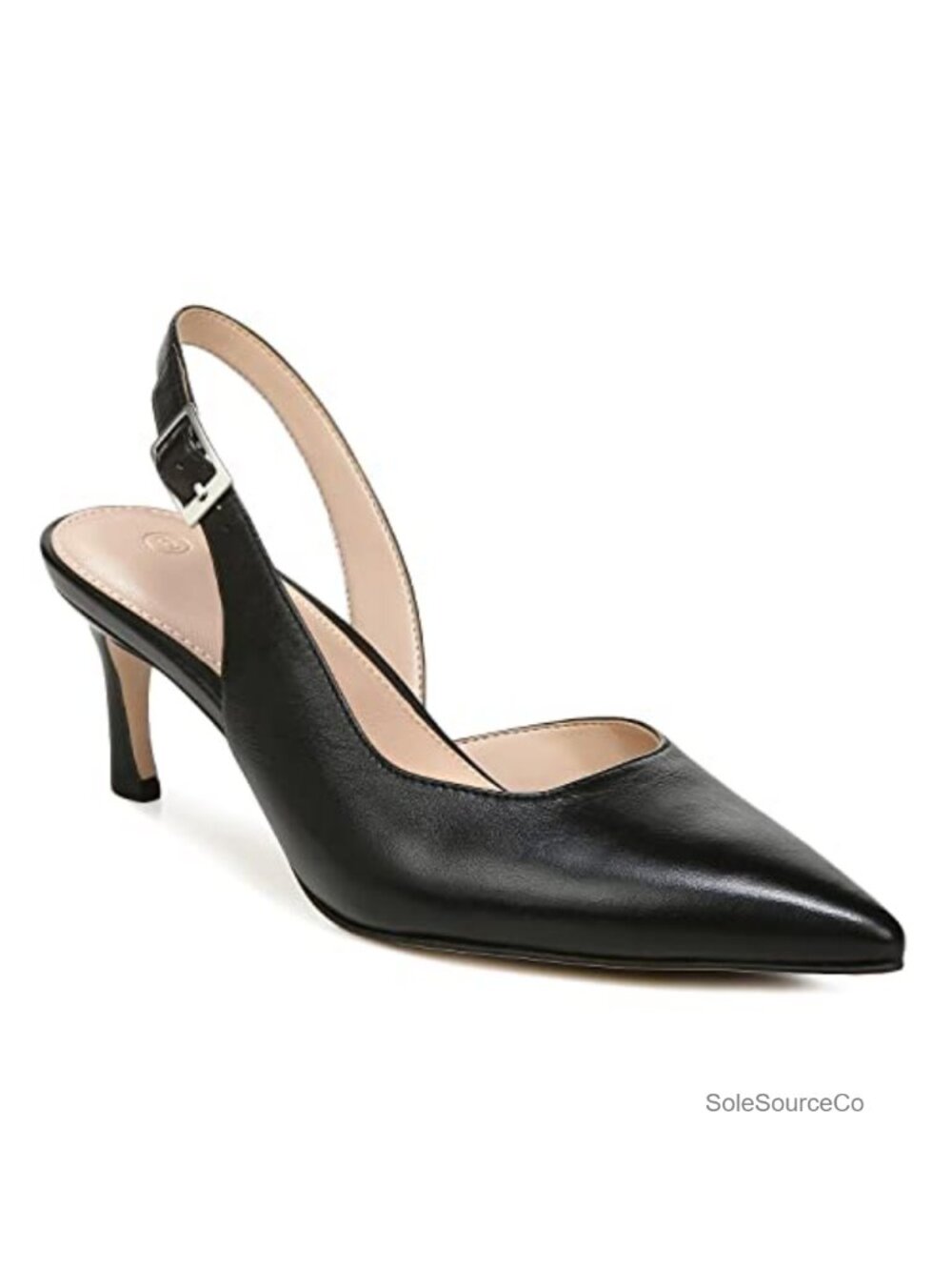 Faux Leather Slingback Kitten Heel Pumps Pointed Toe Office Dress Shoes